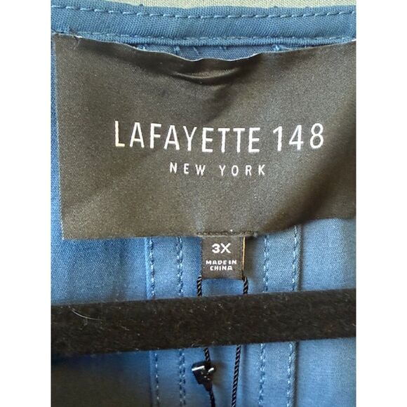 Lafayette 148 NY Collarless Zip Jacket Majolica Blue 3X NWT $598 Stretch Cotton - Picture 3 of 11